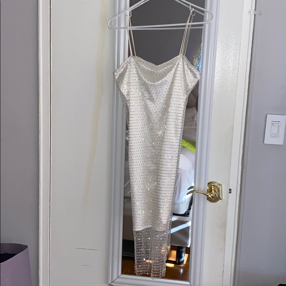 White sparkle fishnet mini dress